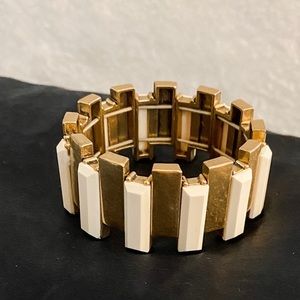 JCREW Retro Gold and White Expandable Bracelet Art Deco